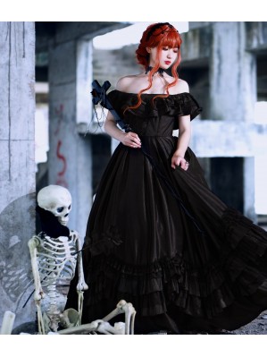Requiem Gothic Lolita Style Dress OP & Veil Set by Souffle Song (SS1016)
